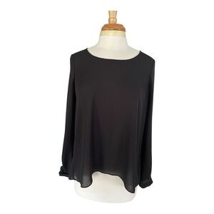 Barneys New York Elegant Sheer Wrap Back Black Blouse